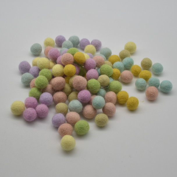 100% Wool Felt Balls - 100 Count - 1.5cm - Light Pastel Rainbow Colours