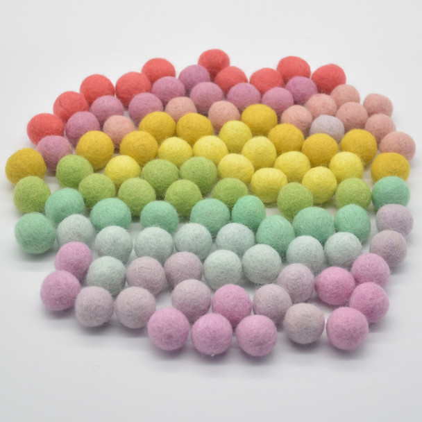 100% Wool Felt Balls - 100 Count - 2cm - Bright & Pastel Rainbow Colours - New Batch