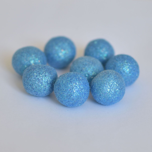 100% Wool Felt Glitter Balls - 10 Count - 2cm - Light Blue