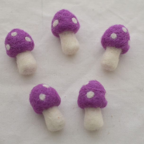 100% Wool Felt Mushrooms Toadstools - 5 Count - 4.5cm - Amethyst