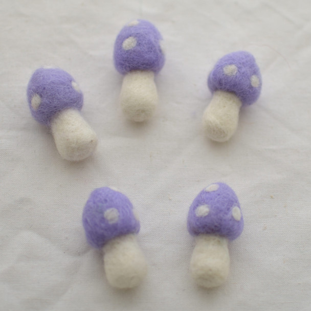 100% Wool Felt Mushrooms Toadstools - 5 Count - 4.5cm - Pastel Purple