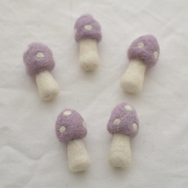 100% Wool Felt Mushrooms Toadstools - 5 Count - 4.5cm - Thistle Purple