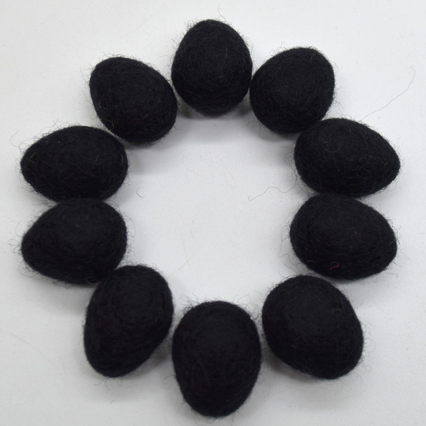 100% Wool Felt Eggs / Raindrops - 10 Count - Black