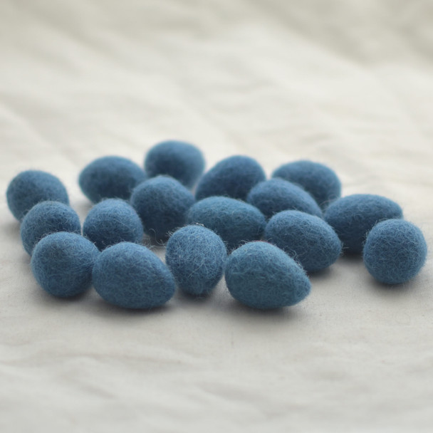 100% Wool Felt Eggs / Raindrops - 10 Count - Cerulean Blue
