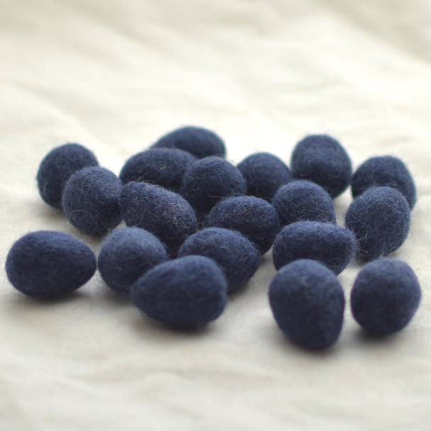 100% Wool Felt Eggs / Raindrops - 10 Count - Navy