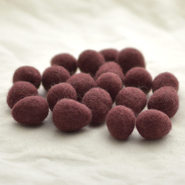 100% Wool Felt Eggs / Raindrops - 10 Count - Dark Wine Red