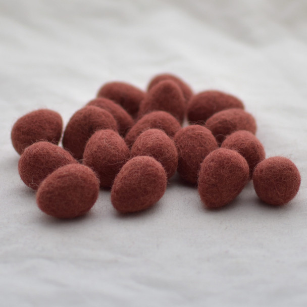 100% Wool Felt Eggs / Raindrops - 10 Count - Chestnut Red