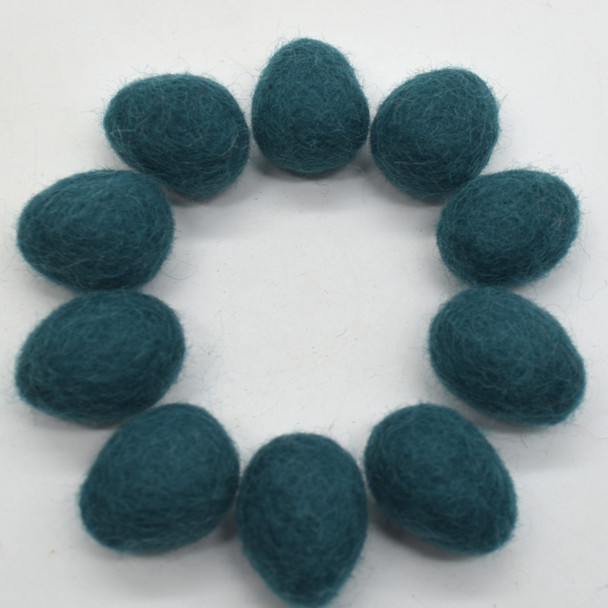 100% Wool Felt Eggs / Raindrops - 10 Count - Teal Green