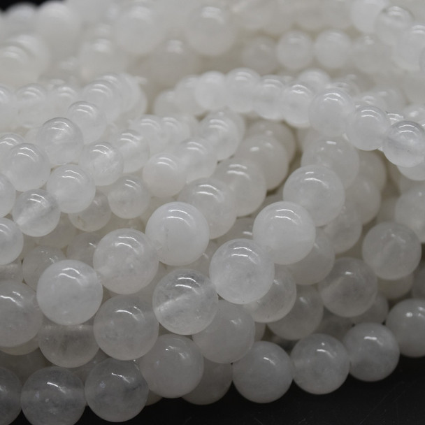 Natural White Snow Jade Semi-Precious Gemstone Round Beads - 4mm, 6mm, 8mm, 10mm, 12mm