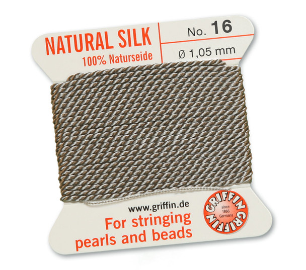 GRIFFIN 100% Natural Silk Bead Cord / String / Thread for stringing Pearls or Beads - Grey - choose from 13 Sizes - 5 Packs