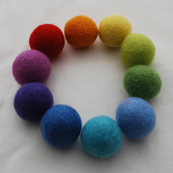 100% Wool Felt Balls - 10 Count - 3cm - Rainbow Colours