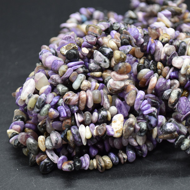 High Quality Grade A Natural Charoite Semi-precious Gemstone Chips Nuggets Beads - 5mm - 8mm, approx 32" Strand
