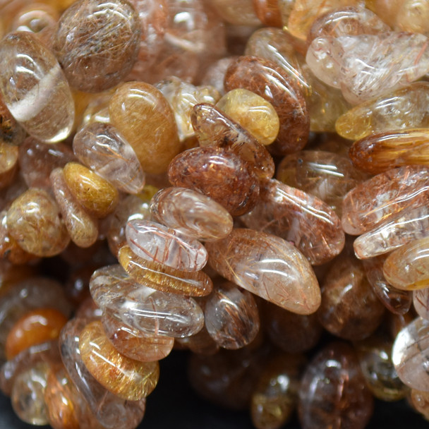 High Quality Grade A Natural Copper Rutile Quartz Semi-precious Gemstone Chips Nuggets Beads - 5mm - 8mm, approx 15" Strand