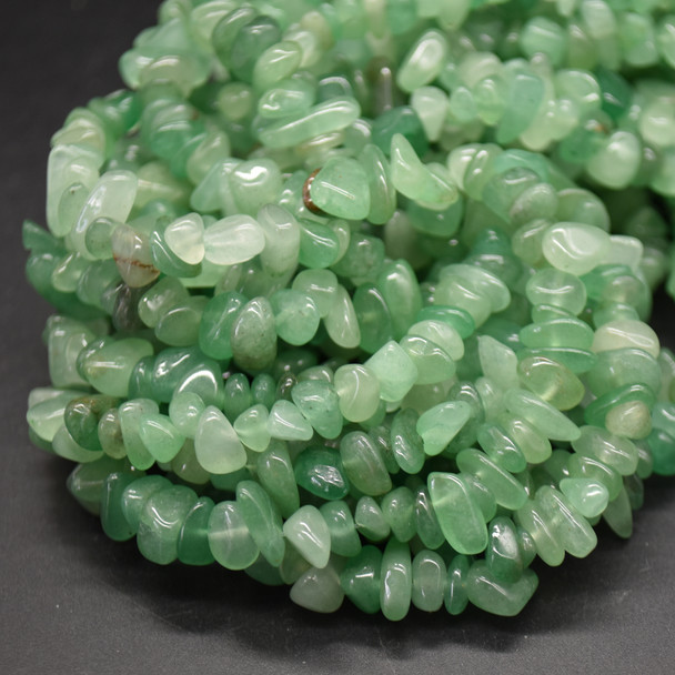 High Quality Grade A Natural Green Aventurine Semi-precious Gemstone Chips Nuggets Beads - 5mm - 8mm, approx 32" Strand