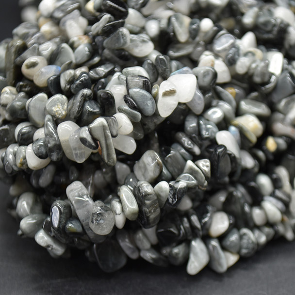 High Quality Grade A Natural Hawk Eye Semi-precious Gemstone Chips Nuggets Beads - 5mm - 8mm, approx 32" Strand