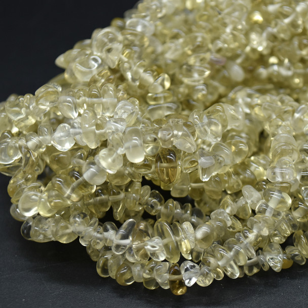 High Quality Grade A Natural Lemon Quartz Semi-precious Gemstone Chips Nuggets Beads - 5mm - 8mm, approx 32" Strand