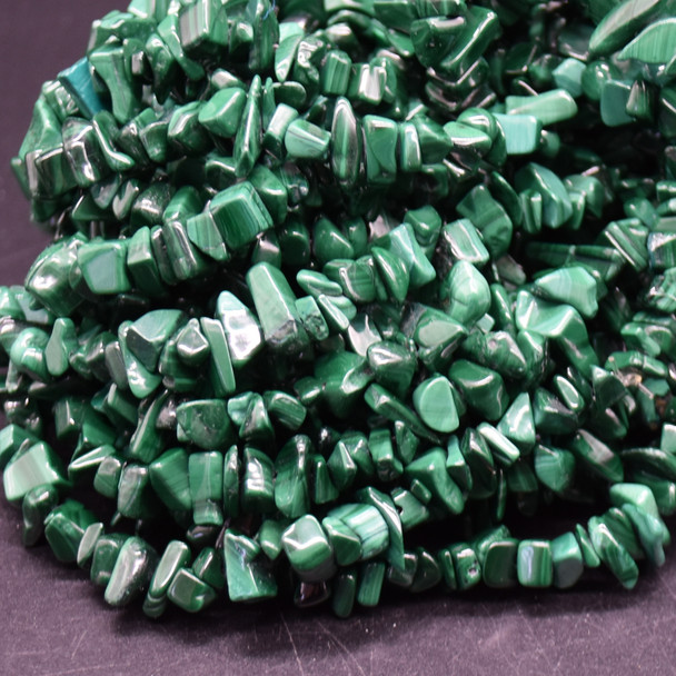 High Quality Grade A Natural Malachite Semi-precious Gemstone Chips Nuggets Beads - 5mm - 8mm, approx 32" Strand