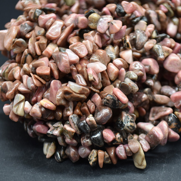 High Quality Grade A Natural Rhodonite Semi-precious Gemstone Chips Nuggets Beads - 5mm - 8mm, approx 32" Strand