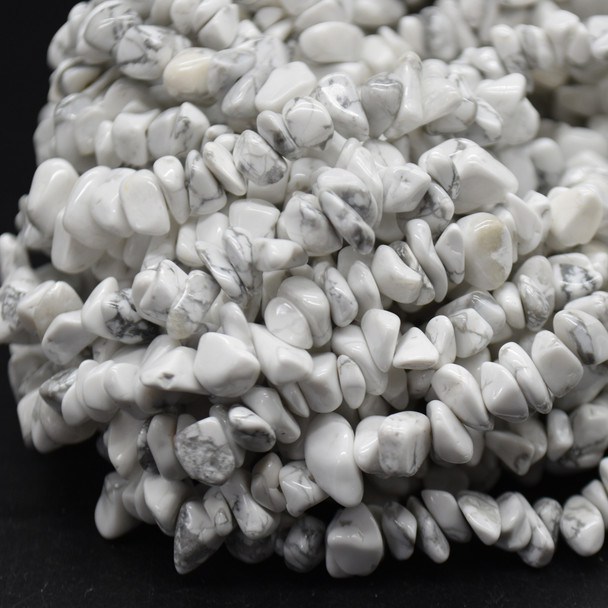 High Quality Grade A Natural White Howlite Semi-precious Gemstone Chips Nuggets Beads - 5mm - 8mm, approx 32" Strand