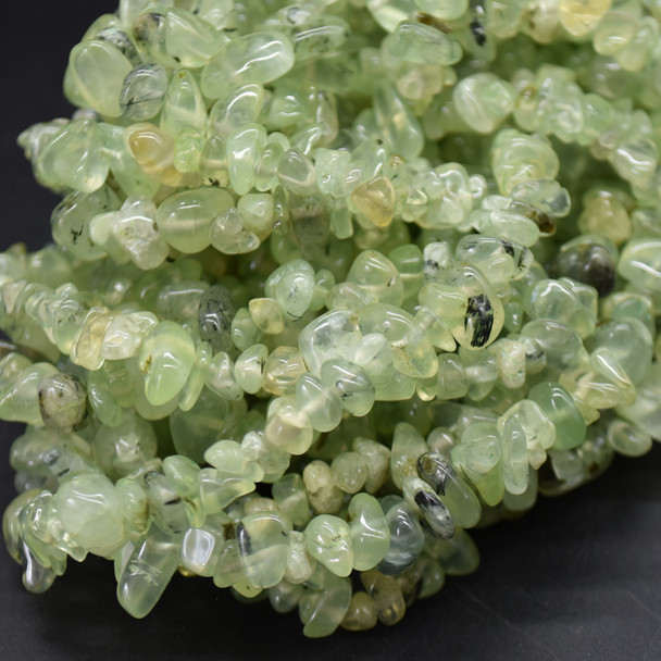 High Quality Grade A Natural Prehnite Semi-precious Gemstone Chips Nuggets Beads - 5mm - 8mm, approx 32" Strand