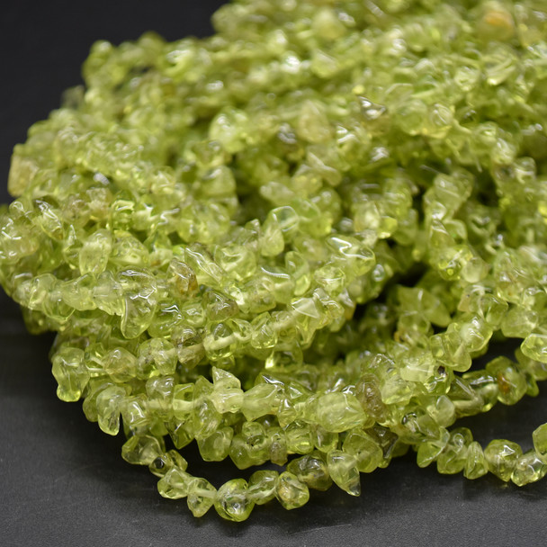 High Quality Grade A Natural Peridot Semi-precious Gemstone Chips Nuggets Beads - 5mm - 8mm, approx 32" Strand