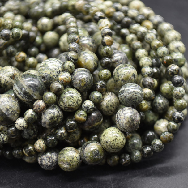 High Quality Grade A Natural Green Zebra Jasper Semi-precious Gemstone Round Beads - 4mm, 6mm, 8mm, 10mm sizes - 15" strand