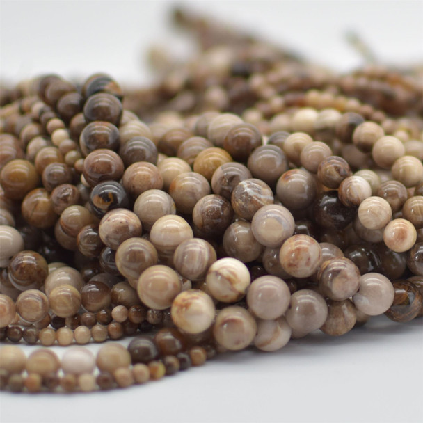High Quality Grade A Natural Wood Opalite Semi-precious Gemstone Round Beads - 4mm, 8mm, 10mm sizes - Approx 15" strand