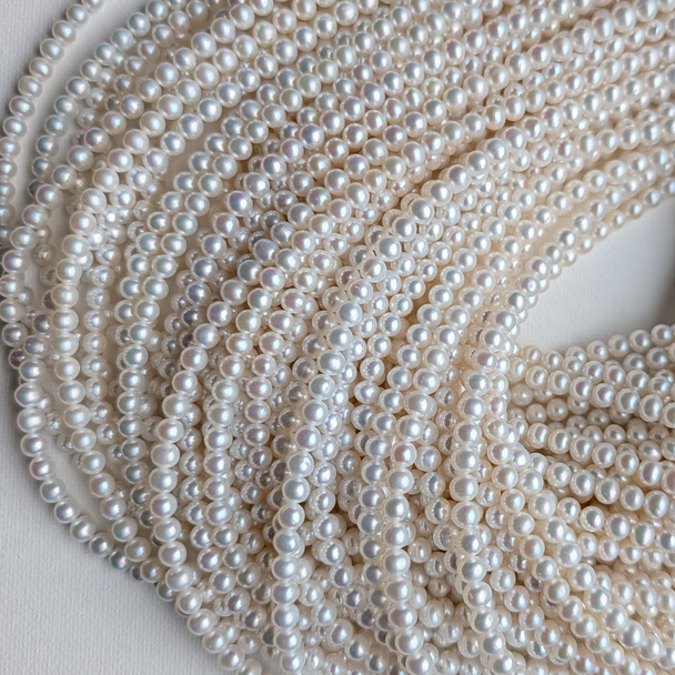 High Quality Grade A Natural Freshwater Potato Round Pearl Beads - approx 4mm - 4.5mm - 14" long