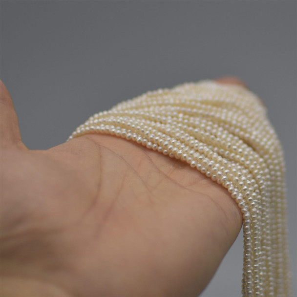 High Quality Grade A Natural Freshwater Potato Pearl Beads - White - approx 2mm - approx 14" long