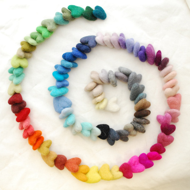 100% Wool Felt Hearts - 10 Count - Pick & Mix from 90 colours - approx 3cm
