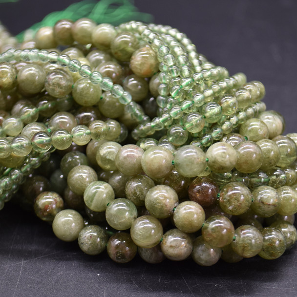 High Quality Grade A Natural Green Apatite Semi-Precious Gemstone Round Beads - 4mm, 6mm, 8mm sizes - 15" long