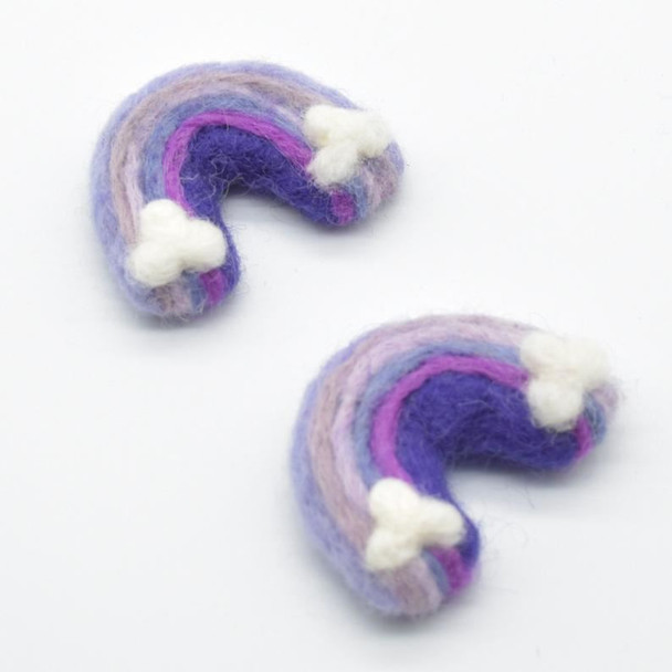 100% Wool Felt Rainbow with Clouds - 2 Count - 4.5cm - 5.5cm - Purples