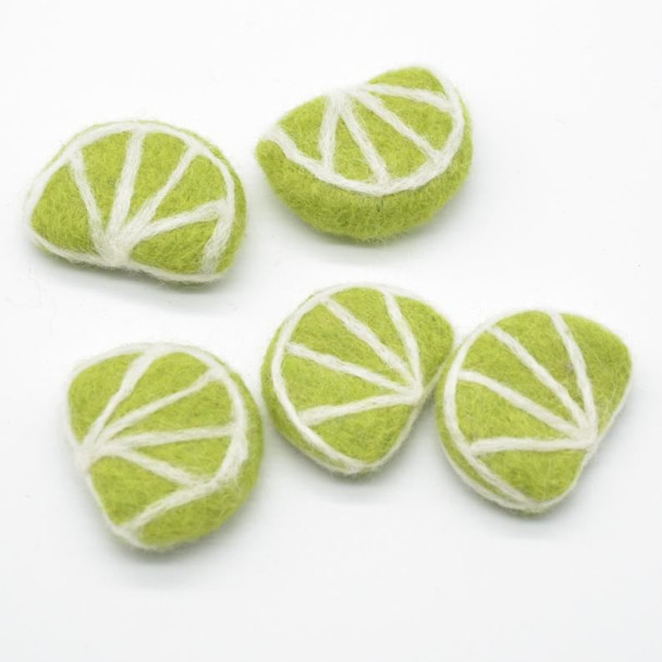 Handmade Wool Felt Citrus Fruits Slices - 5 Lime Slices - approx 5cm x 3.5cm x 1.4cm