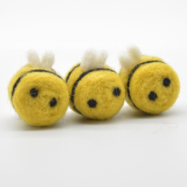 Handmade Wool Felt Bumble Bee - Mustard Yellow - 4 Count - approx 3.5cm - 4cm x  2.7cm - 3cm