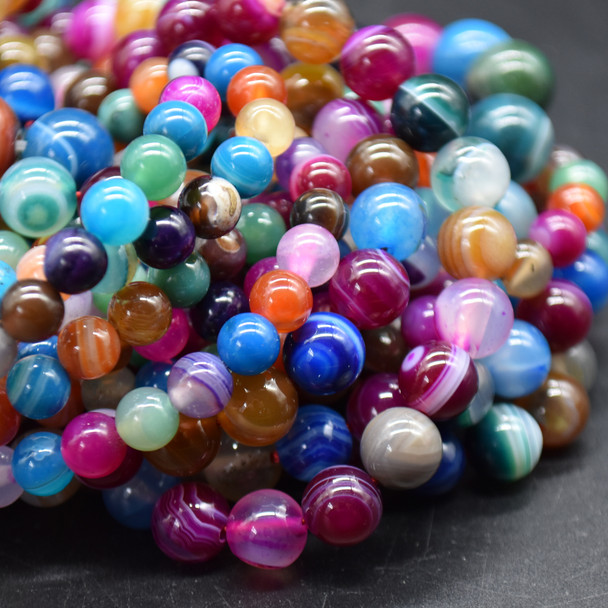 High Quality Grade A Mixed Colour Banded Agate Semi-precious Gemstone Round Beads 4mm, 6mm, 8mm, 10mm