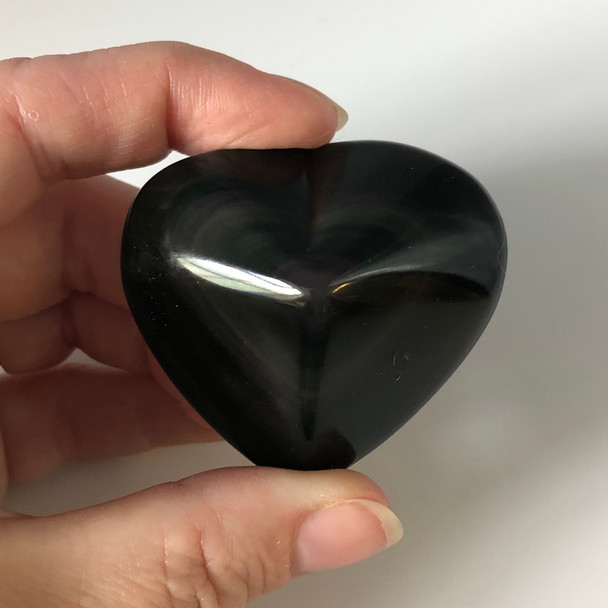 High Quality Natural Rainbow Obsidian Semi-precious Gemstone Heart - 1 Gemstone Heart - 55g - 65g - approx 4.5cm x 4cm #04