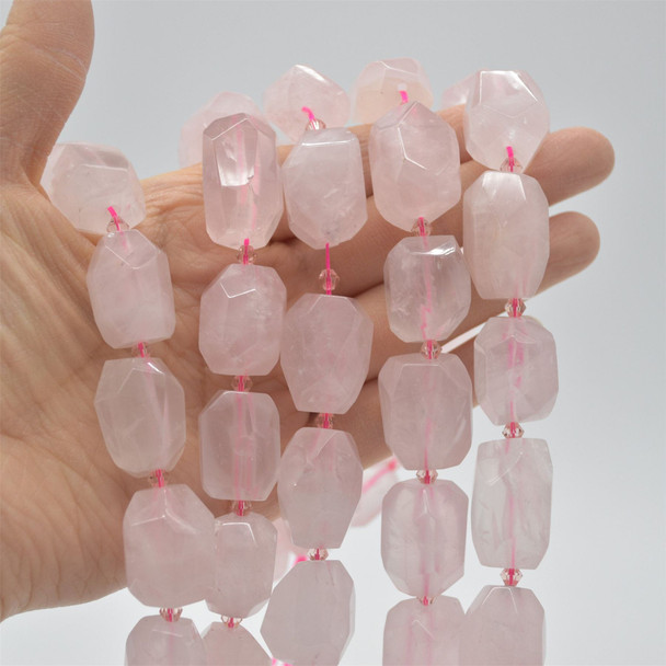 High Quality Grade A Natural Rose Quartz Semi-precious Gemstone Faceted Nugget Beads - approx 15mm - 22mm - 15" long