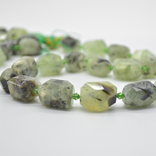 High Quality Grade A Natural Prehnite Semi-precious Gemstone Faceted Nugget Beads - approx 15mm - 22mm - 15" long