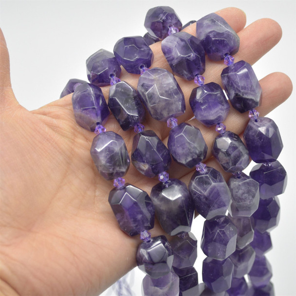 High Quality Grade A Natural Banded Chevron Amethyst Semi-precious Gemstone Faceted Nugget Beads - approx 15mm - 22mm - 15" long