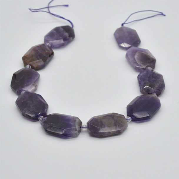 High Quality Grade A Natural Dog Teeth Amethyst Semi-precious Gemstone Faceted Large Rectangle Pendant / Beads - approx 15" strand