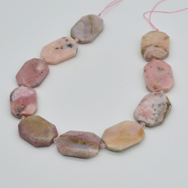 High Quality Grade A Natural Pink Opal Semi-precious Gemstone Faceted Large Rectangle Pendant / Beads - approx 15" strand