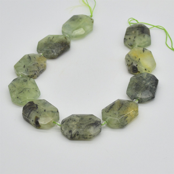 High Quality Grade A Natural Prehnite Semi-precious Gemstone Faceted Large Rectangle Pendant / Beads - approx 15" strand