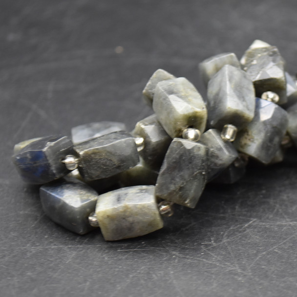 High Quality Grade A Natural Labradorite Faceted Cuboid Barrel Semi-precious Gemstone Beads - approx 15mm x 10mm - 15" long strand