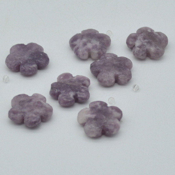 High Quality Grade A Natural Lepidolite Semi-precious Gemstone Flower Shaped Beads - approx 15" - 16" strand