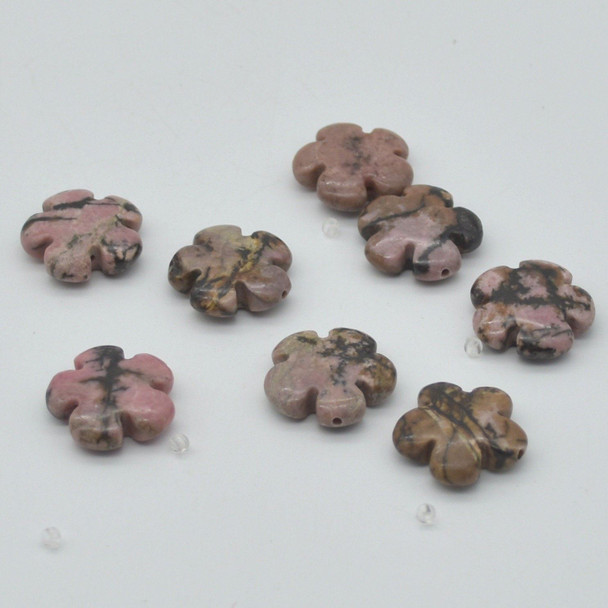 High Quality Grade A Natural Rhodonite Semi-precious Gemstone Flower Shaped Beads - approx 20mm -  One strand approx 15" - 16" long