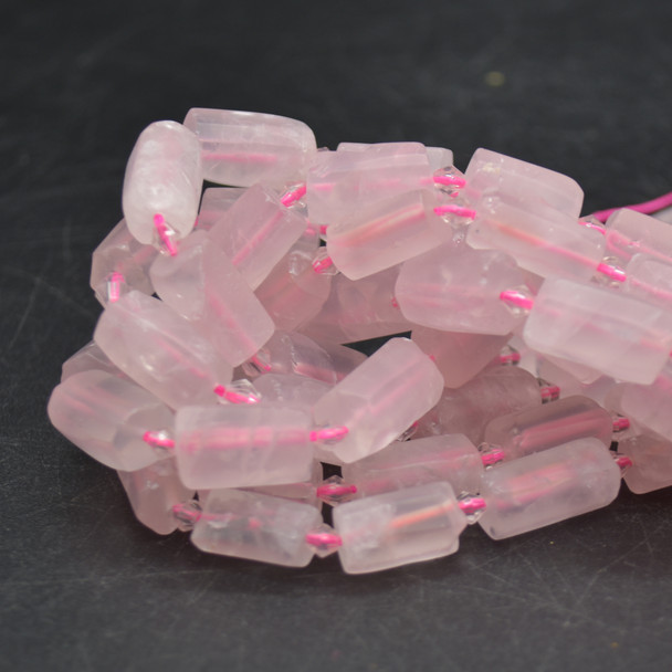High Quality Grade A Natural Rose Quartz Semi-precious Gemstone FROSTED MATT Tube Beads - approx 15" strand