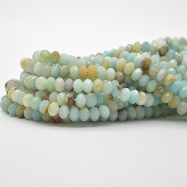 High Quality Grade A Natural Multi-colour Amazonite Semi-Precious Gemstone FACETED Rondelle / Spacer Beads - approx 8mm x 5mm - 15" strand