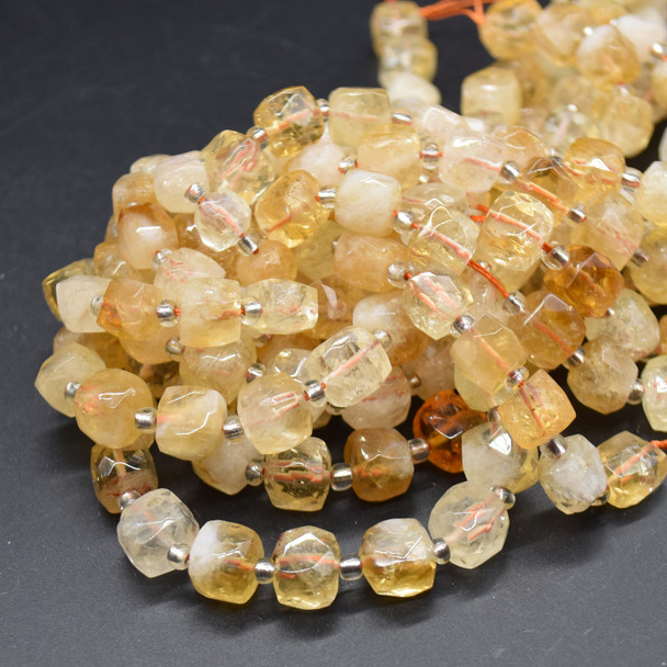 High Quality Grade A Heat Treated Citrine Semi-precious Gemstone Faceted Cube Beads - 10mm - 15" long strand