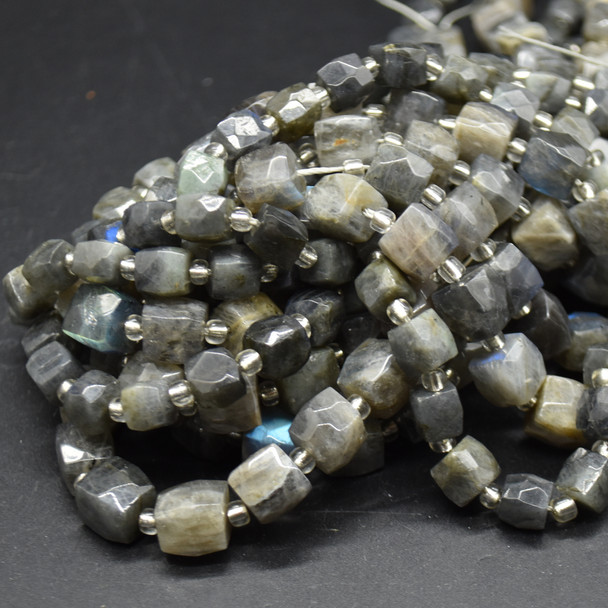 High Quality Grade A Natural Labradorite Semi-precious Gemstone Faceted Cube Beads - 10mm - 15" long strand