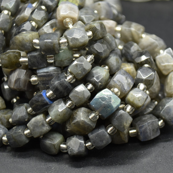 High Quality Grade A Natural Labradorite Semi-precious Gemstone Faceted Cube Beads - 8mm - 15" long strand